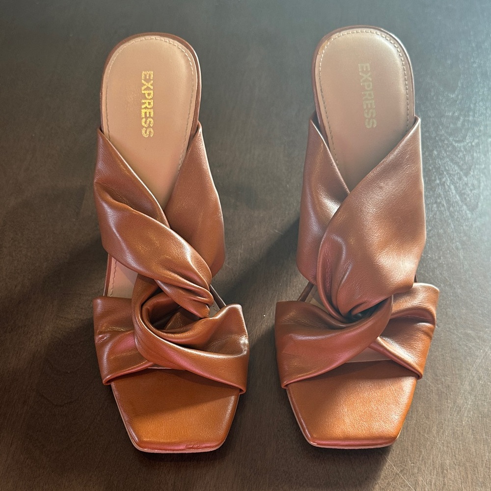Express Women's Brown Leather Mules Size 9
